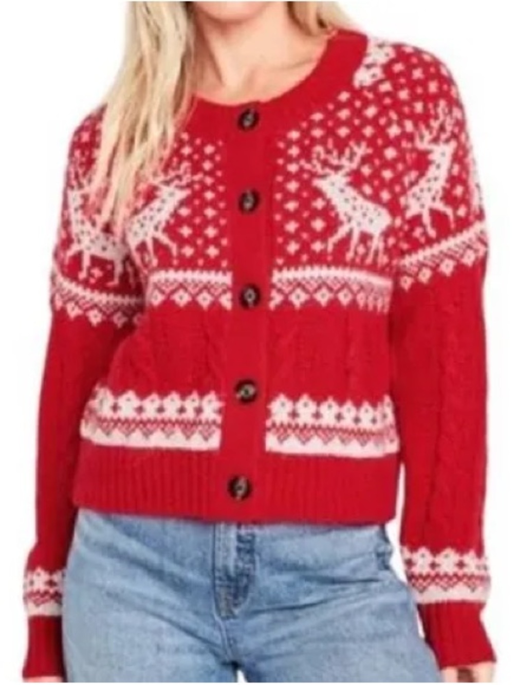 Old Navy Red and White Reindeer Fair Isle Cardigan